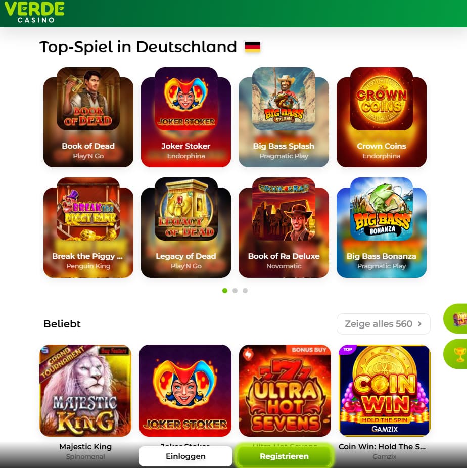 Spieler tätigt eine mobile Einzahlung im Verde Casino