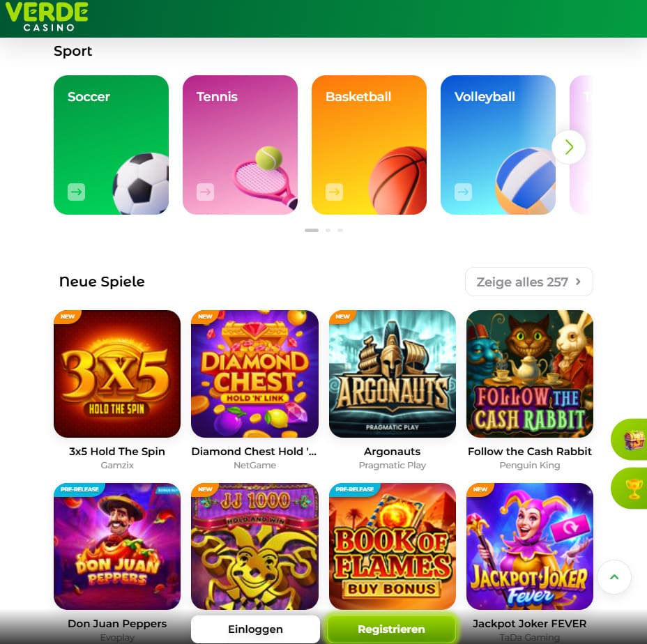 Live-Casino auf der Verde Casino App